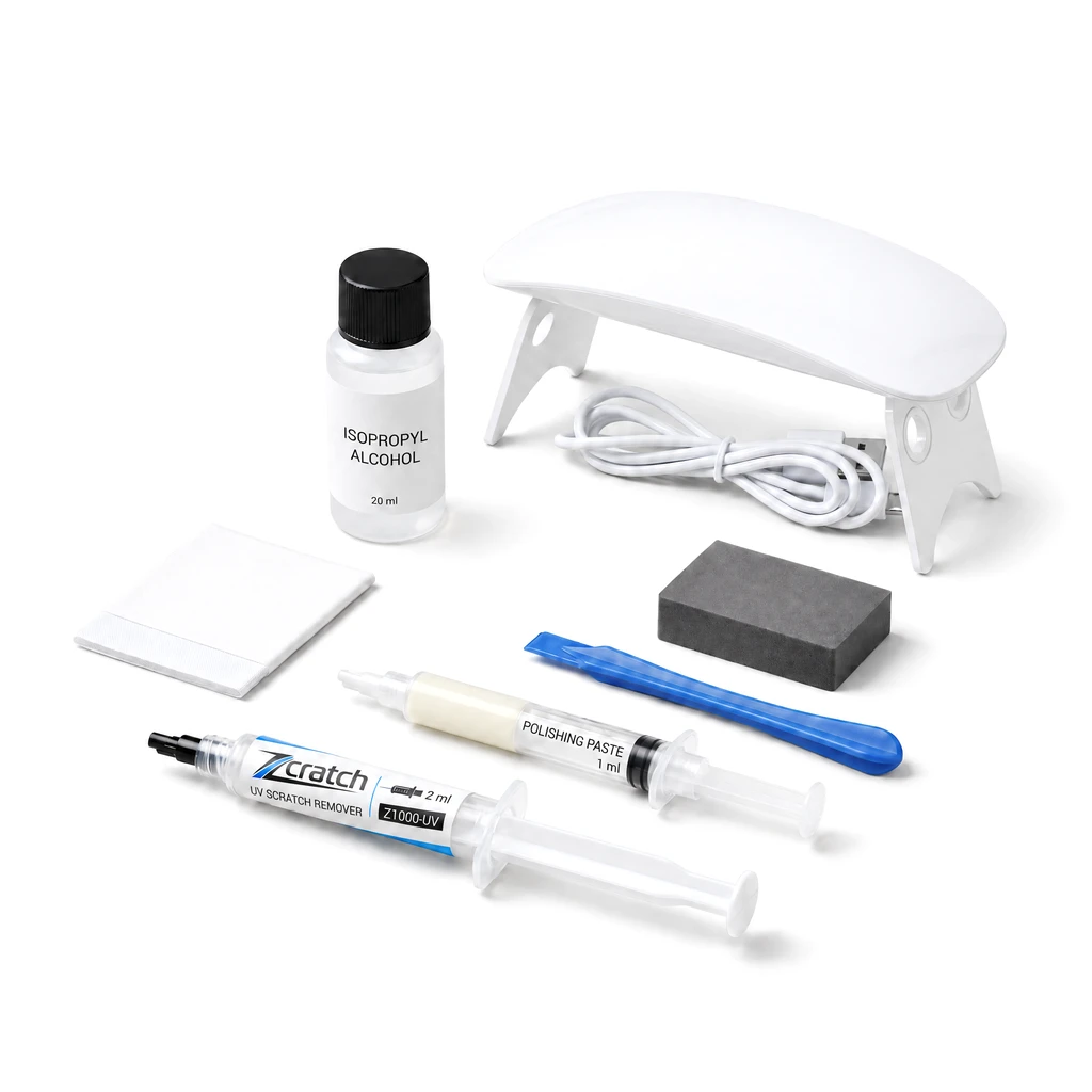 Zcratch smartphone/tablet test kit with UV lamp and application accessories